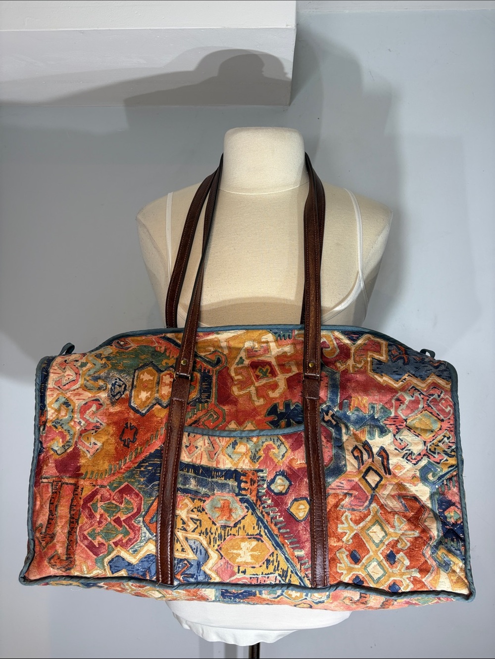 Vintage Lady Rosedale Quilted Cotton Weekender Duffel Bag Zip Top